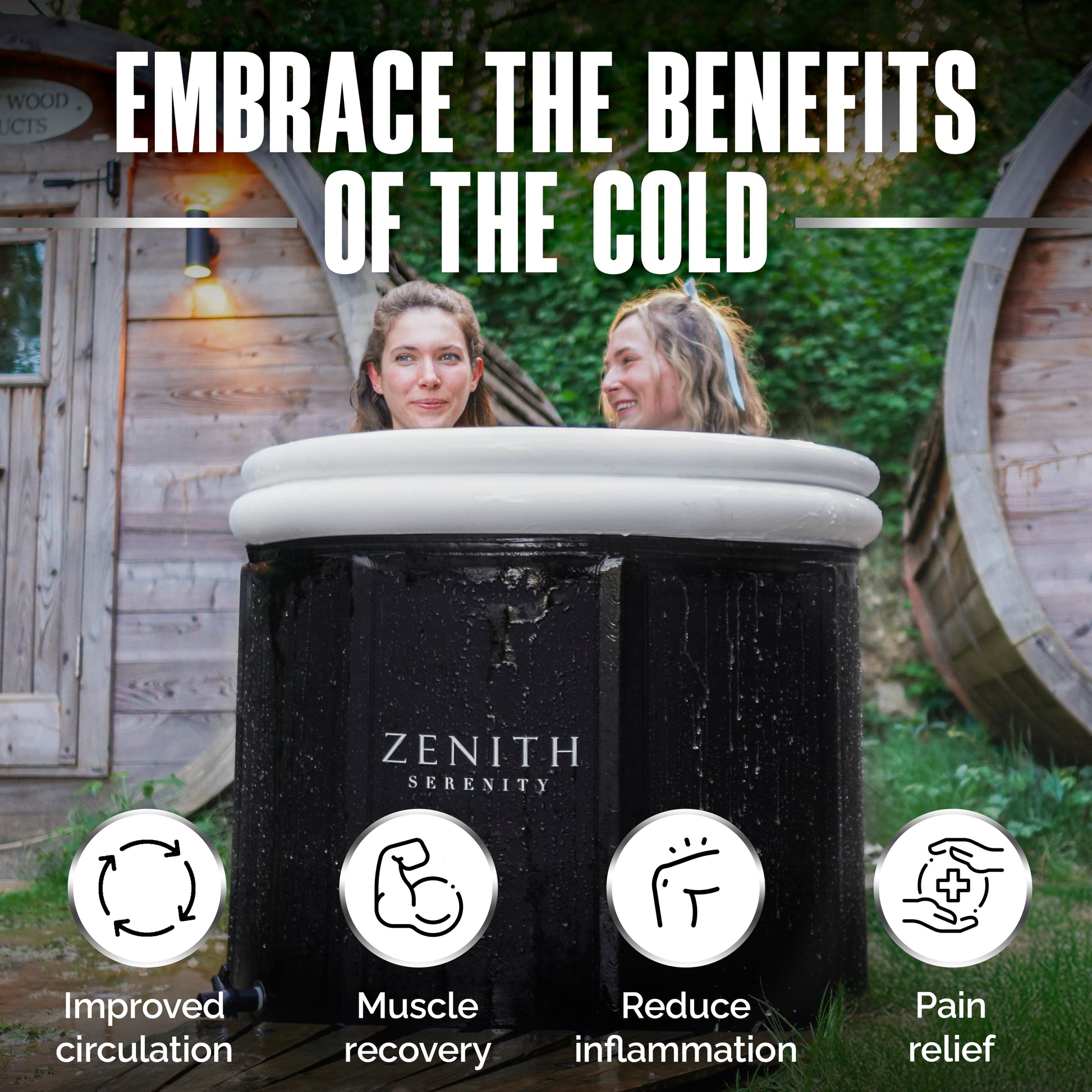 Zenith Serenity™ Premium All-In-One Ice Bath | XL 480L - Zenith Serenity Limited embrace the benefits graphic sarah soph